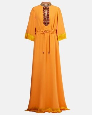 Valentino Cady Couture Embroidered Fringed Gown - Orange