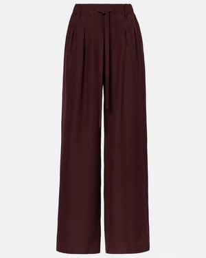 Loewe Pleated Silk Straight Trousers - Red