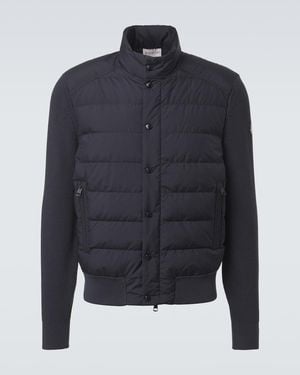 Moncler Down-Paneled Cotton-Blend Cardigan - Blue
