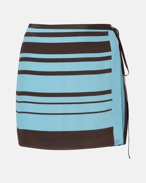 SIR. Rioja Striped Silk Crepe Wrap Skirt - Blue