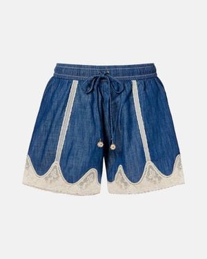 Zimmermann Awaken Lace-Trimmed Denim Shorts - Blue