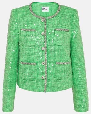 Self-Portrait Sequined Boucle Jacket - Green
