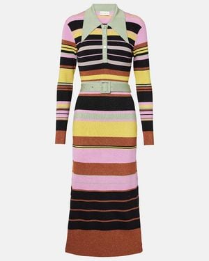 RIXO London Striped Metallic Midi Dress - Multicolour