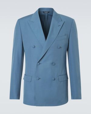 Dolce & Gabbana Double-Breasted Wool Poplin Suit Jacket - Blue