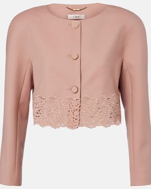 Chloé Cropped-Jacke Aus Gabardine Mit Guipure-Spitze - Pink