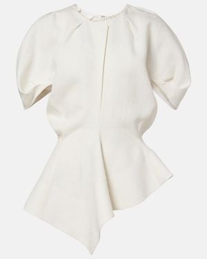 KHAITE Rumi Peplum Linen-Blend Top - White