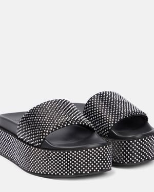 Versace Embellished Satin Platform Slides - Black