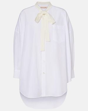 Marni Tie-Neck Cotton Shirt Dress - White