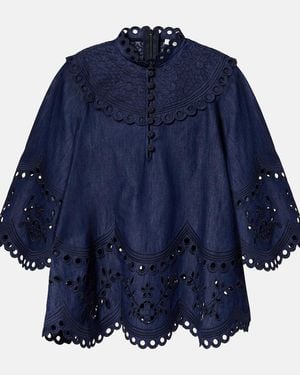 Zimmermann Mahon Broderie Anglaise Denim Top - Blue
