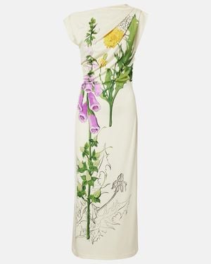 Oscar de la Renta Draped Printed Jersey Midi Dress - Green
