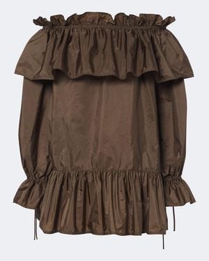 Saint Laurent Ruffled Poplin Minidress - Brown