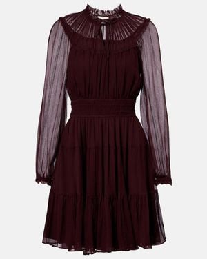 Ulla Johnson Ava Tie-Neck Silk Chiffon Minidress - Red