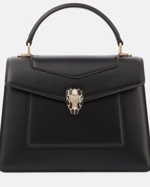 BVLGARI Serpenti Forever Medium Leather Top-Handle Bag - Black