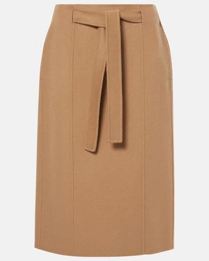 Max Mara Max Mara Alec Belted Wool Midi Skirt - Brown