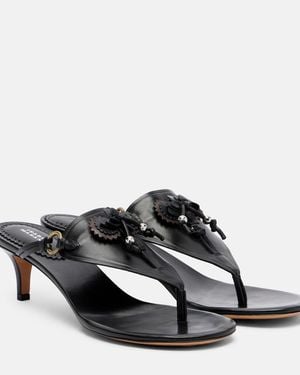 Isabel Marant Ekyne Embellished Leather Thong Sandals - Black