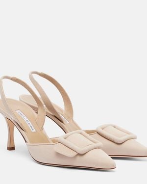 Manolo Blahnik Slingback-Pumps Maysli Aus Veloursleder - Natur