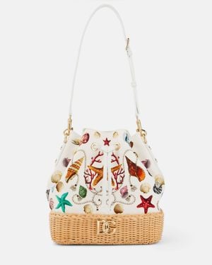 Dolce & Gabbana Capri Dg Raffia-Trimmed Canvas Bucket Bag - White