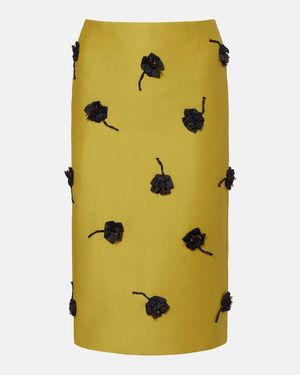 ShuShu/Tong Floral-Applique Pencil Skirt - Yellow