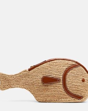 STAUD Pochette Pesce En Raphia A Finitions En Cuir - Marron