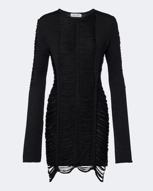 The Attico Vestido Corto Con Flecos - Negro