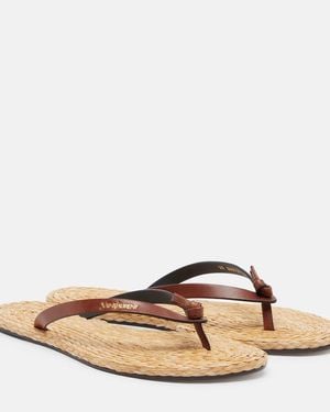 Saint Laurent Pool Leather-Trimmed Thong Sandals - Brown