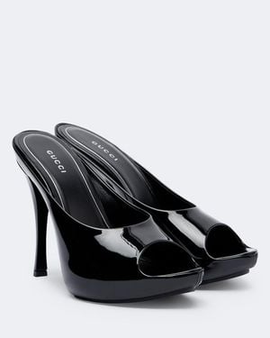 Gucci Plateau-Pantoletten Viv Aus Lackleder - Schwarz