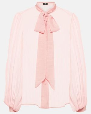 Etro Silk Tie-Neck Blouse - Pink