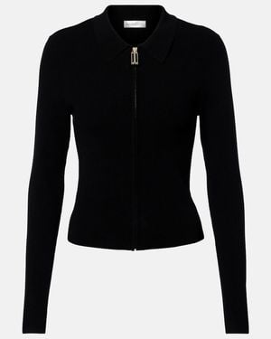 Victoria Beckham Mila Ribbed-Knit Zip-Up Top - Black