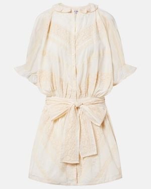 Juliet Dunn Embroidered Cotton Shirt Dress - Natural