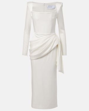 Alex Perry Bridal Draped Crepe Satin Bustier Gown - White