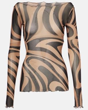 PUCCI Marmo Semi-Sheer Tulle Top - Brown