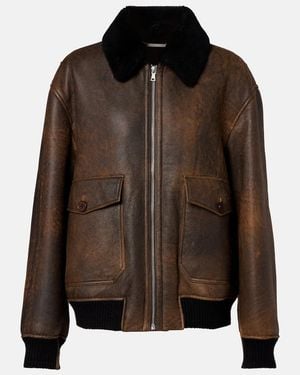 Nour Hammour Anton Shearling-Lined Leather Bomber Jacket - Brown