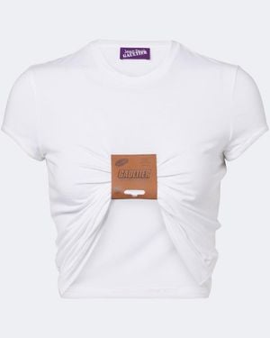 Jean Paul Gaultier Cropped T-Shirt Mit Leder - Weiß