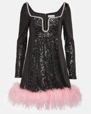 Self-Portrait Feather-Trimmed Sequined Minidress - Black