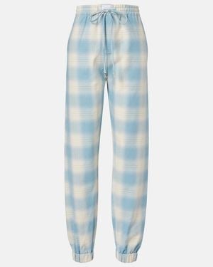 The Attico Checked Cotton And Wool Tapered Pants - Blue