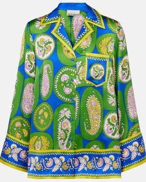 ALÉMAIS Printed Silk Satin Shirt - Green