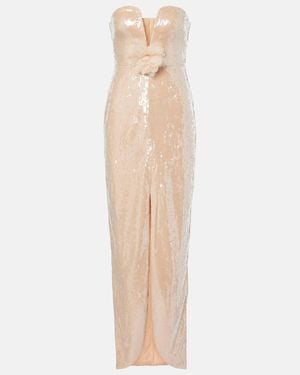 Self-Portrait Floral-Applique Sequined Gown - Natural