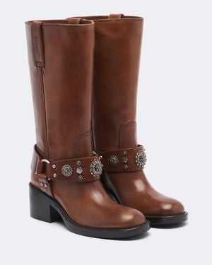 Chloé Dakota Studded Leather Knee-High Boots - Brown