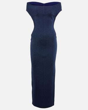 Alaïa Off-Shoulder Wool-Blend Lurex Gown - Blue