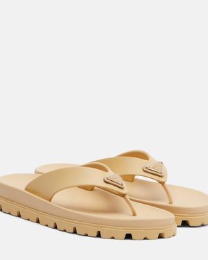 Prada Logo Thong Sandals - Natural