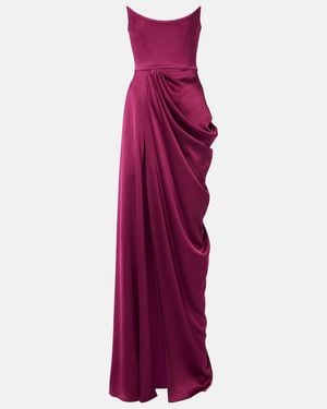 Alex Perry Draped Satin Crepe Bustier Gown - Purple