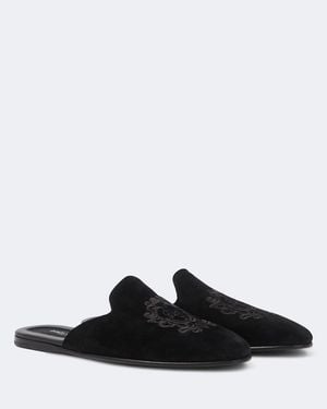 Dolce & Gabbana Bestickte Slippers Aus Veloursleder - Schwarz