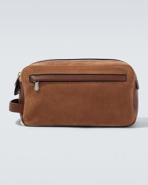 Brunello Cucinelli Leather-Trimmed Suede Toiletry Bag - Brown