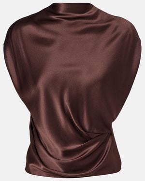 The Sei Draped Silk Satin Top - Brown