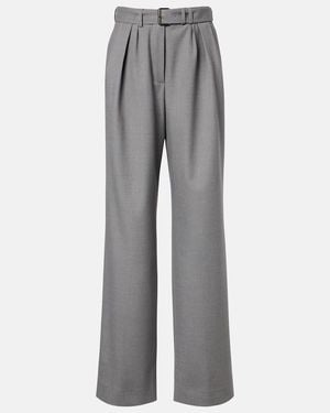 Dries Van Noten Belted Wool-Blend Wide-Leg Pants - Gray