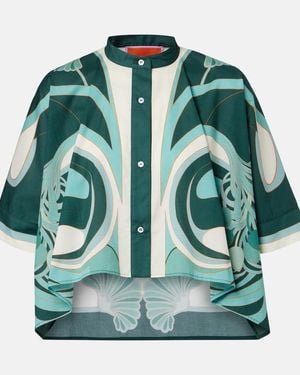 La DoubleJ Foulard Printed Cropped Cotton Muslin Shirt - Green