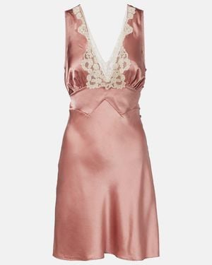 Chloé Lace-Trimmed Silk Satin Minidress - Pink