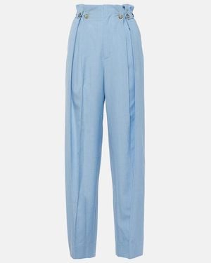 Victoria Beckham Gathered Virgin Wool Tapered Pants - Blue