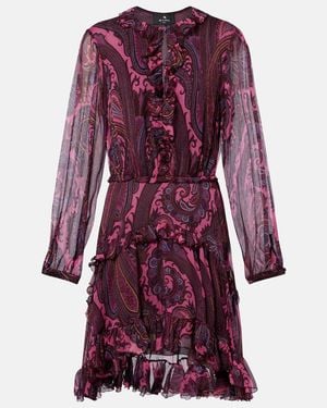 Etro Paisley Ruffled Silk Minidress - Red