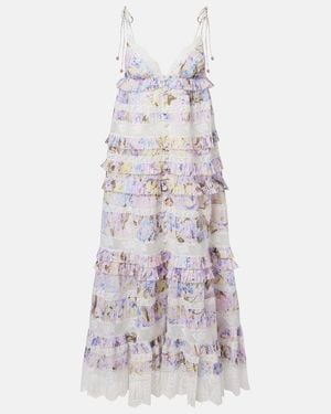 Zimmermann Solstice Tiered Floral Cotton Midi Dress - White